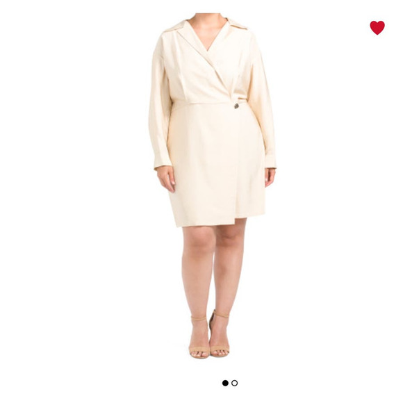 NEW VInce Plus Size Extended Shaped Collar Long Sleeve Wrap Dress Beige Size 22 - Picture 5 of 7